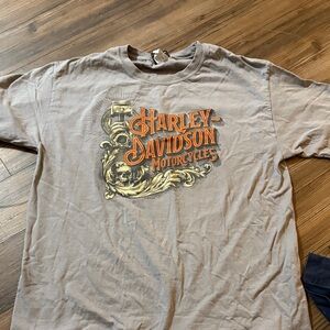 Harley-Davidson Gray T-Shirt with Orange Logo and Gold Graphic